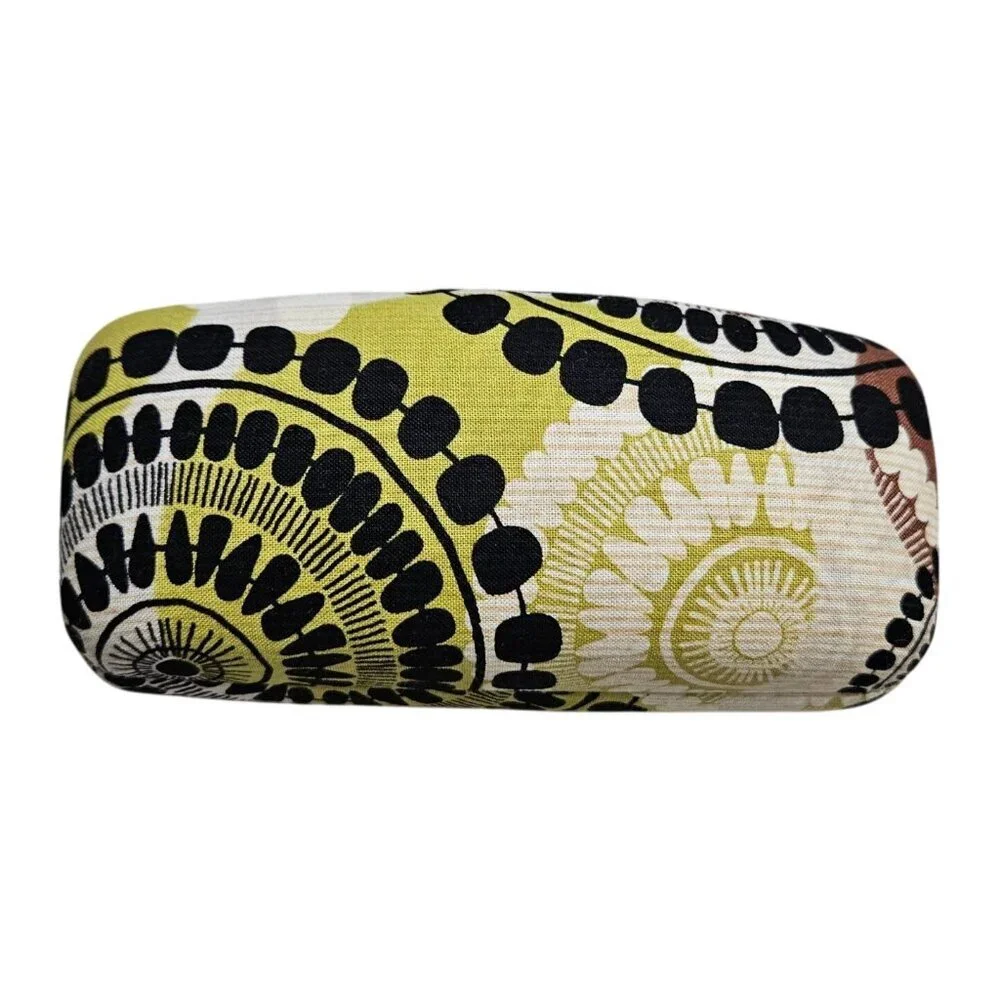Vera Bradley Hard Eyeglass Case With Floral Pattern In Yellow Black Brown Fabric